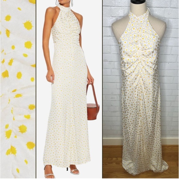 STAUD 🌼 Long Coastal Daisy White/Yellow Halter Maxi Dress - Sz 12 (runs small) - Picture 1 of 7